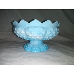 Gorgeous sky blue slag fenton Hobnail candle holder